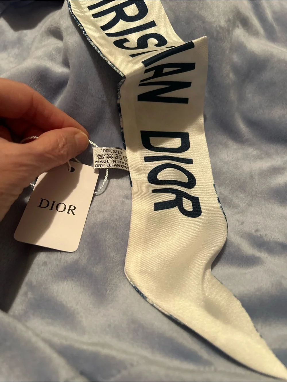 CD Blue & White Silk Scarf